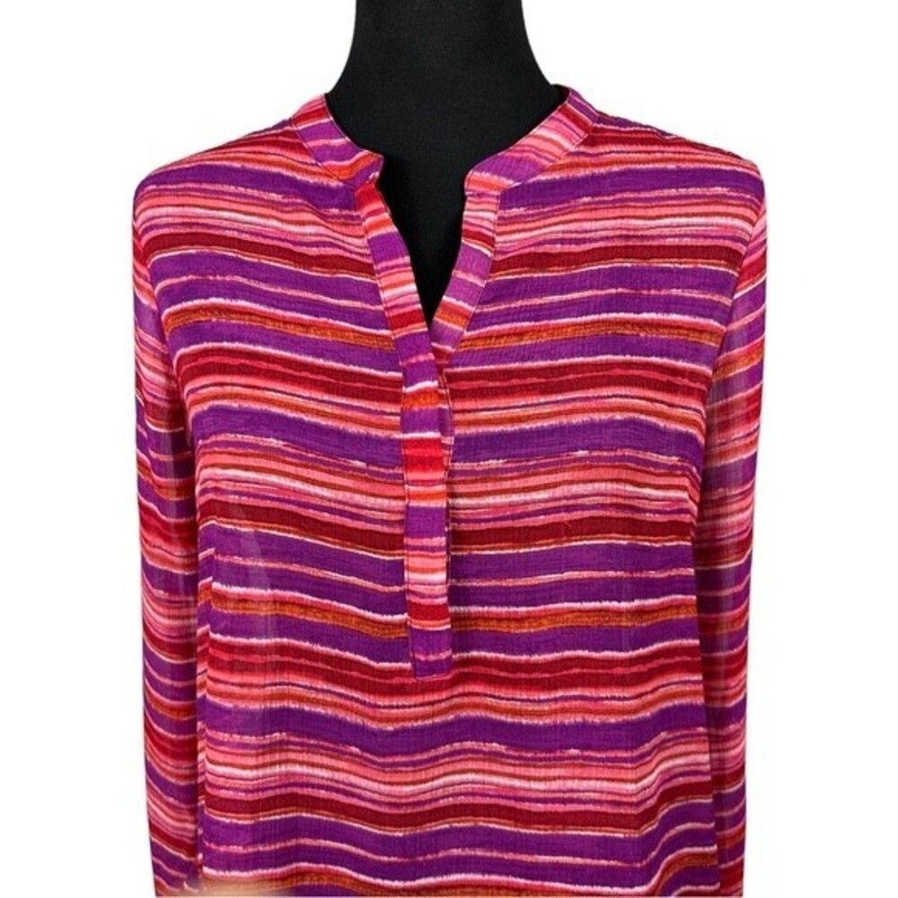 Liz Claiborne Sheer Boho Striped Top Sz Petite M